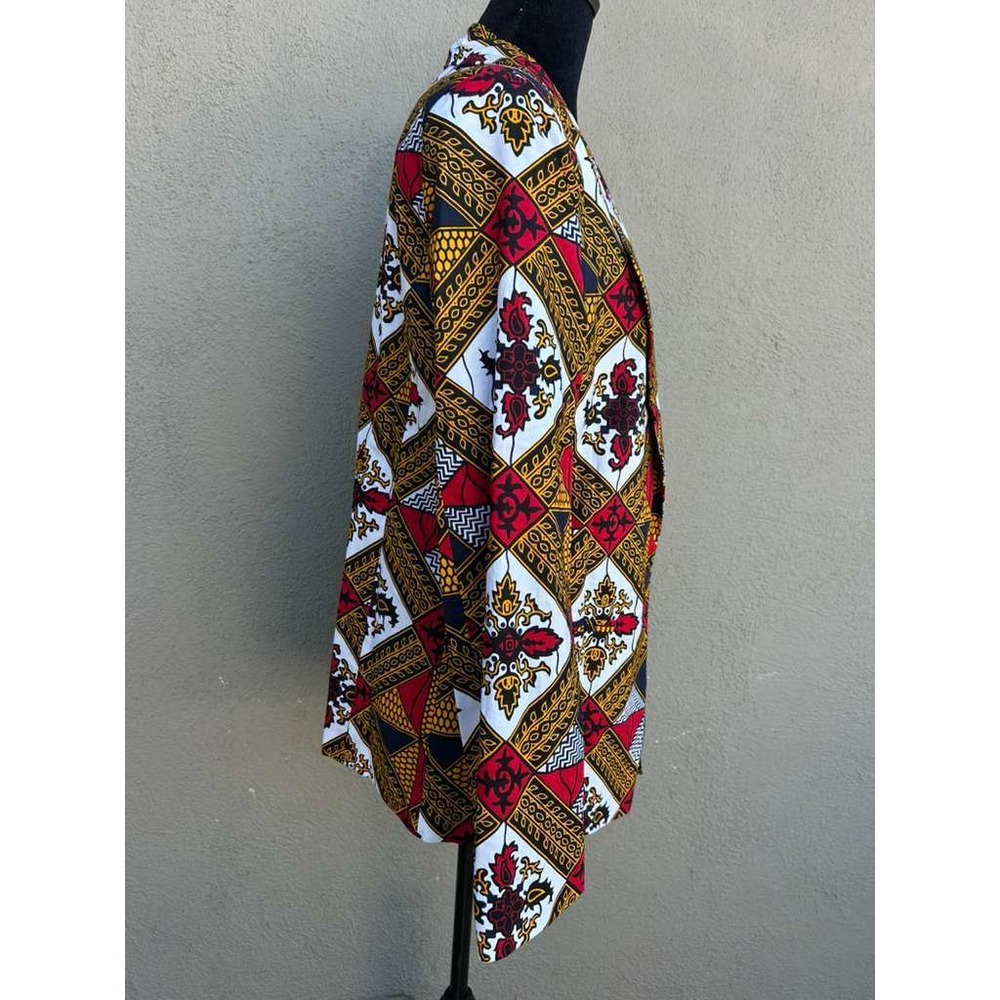 D'Iyanu Womens African Print Blazer Red Yellow Navy Geometric Jacket Size M‎ - Picture 3 of 10